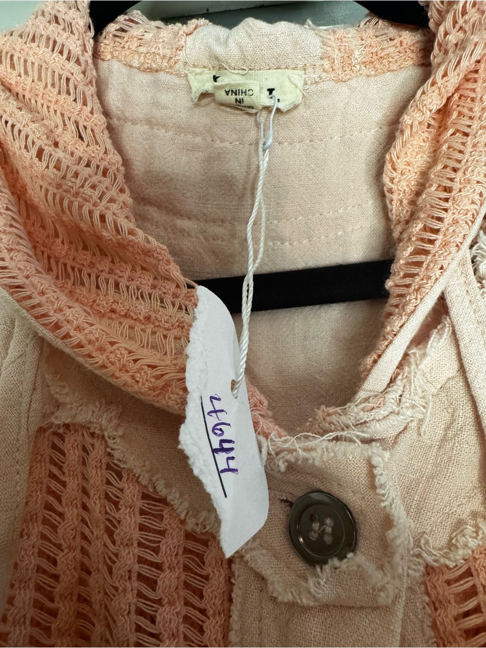 POL Lightweight Pink Cotton Crochet Button Down Hoodie Shirt - Size L NWT - Picture 5 of 7